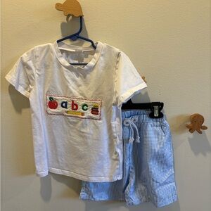 White ABC T-Shirt and Blue Checkered Shorts Set